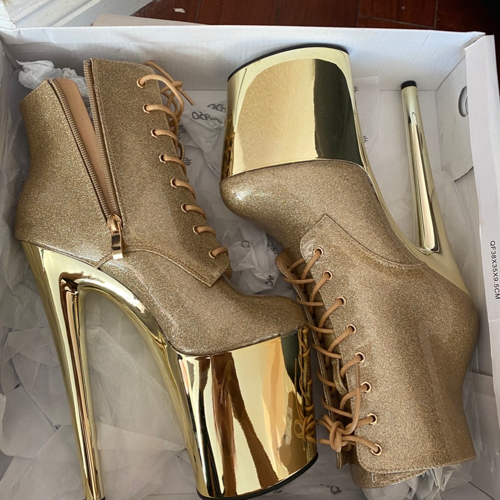 Dolls Kill Gold Platform Heels - Picture 2 of 5